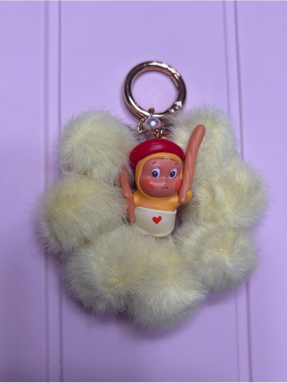 Cute Yellow Fluffy Pom-Pom Bag Charm with Character Pendant